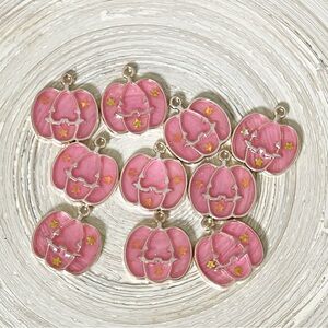 10 Pc Halloween Pumpkin Charms | Gold Enamel Charms for Jewelry Making & Crafts